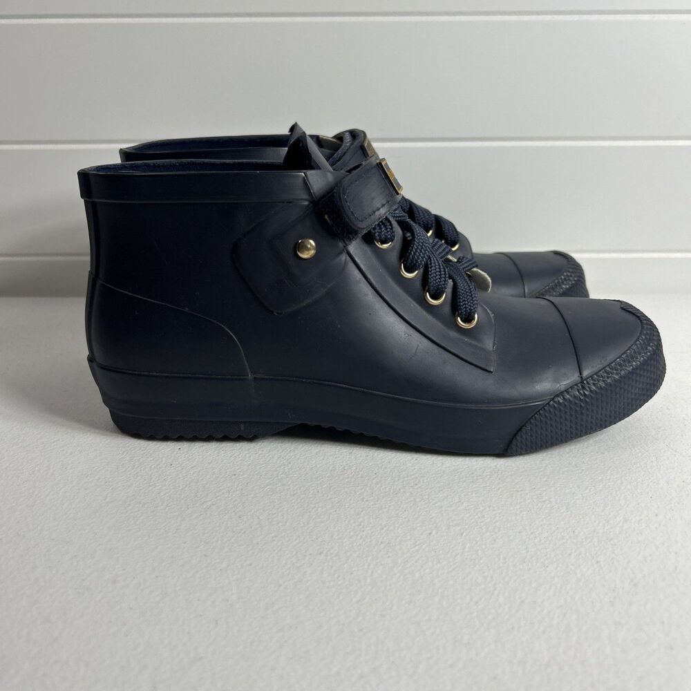 London Fog Women’s Rain Boots Size 8 Buckie Blue Low Rubber Tie Waterproof